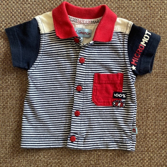 Micromotion Marine Newborn Button-Front Stripe Polo T-Shirt - Picture 4 of 10